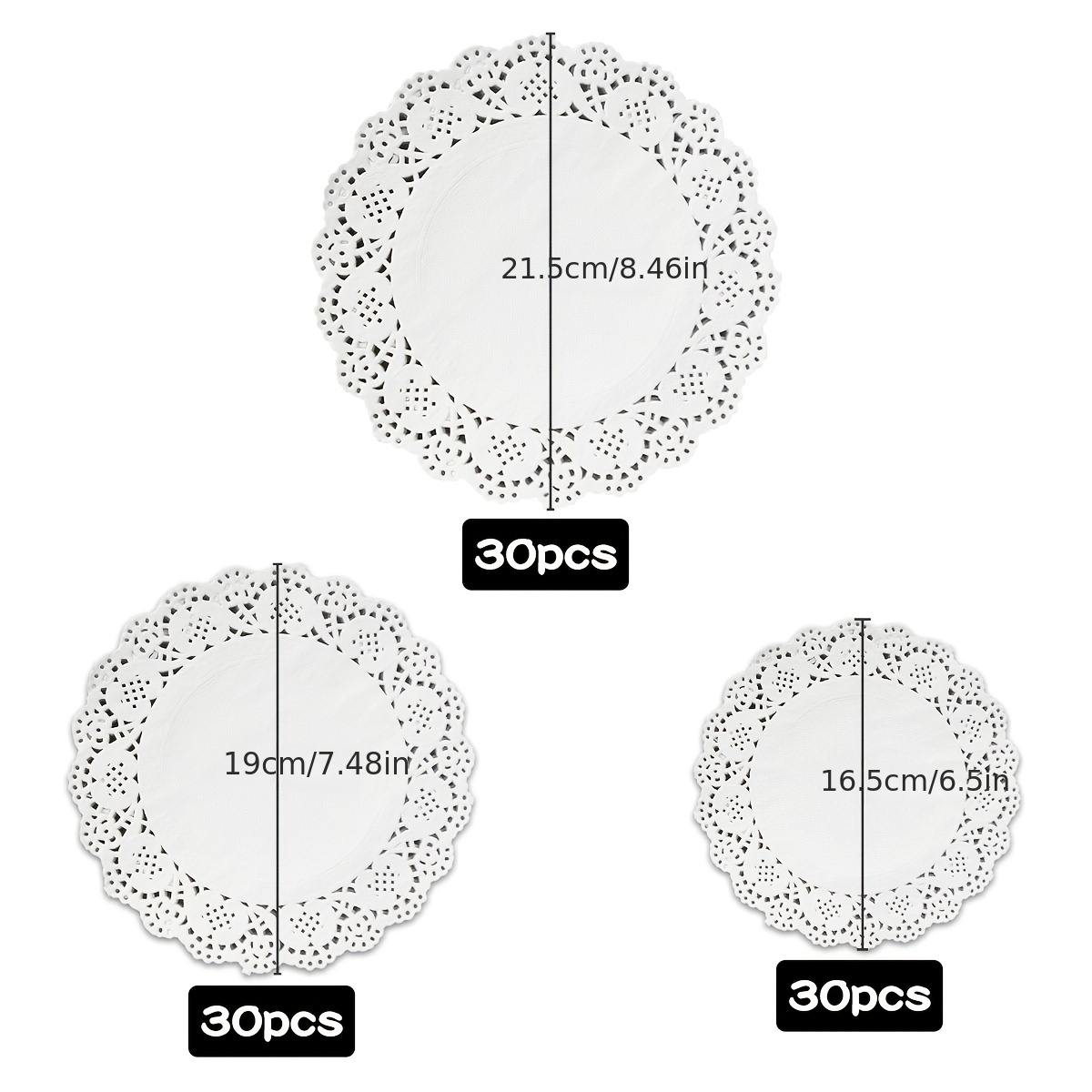 90 Pieces Paper Doilies Assorted Sizes White Lace Paper Doilies Disposable  Round Paper Doilies for Buffet Cake Fried Food Party Wedding Tableware