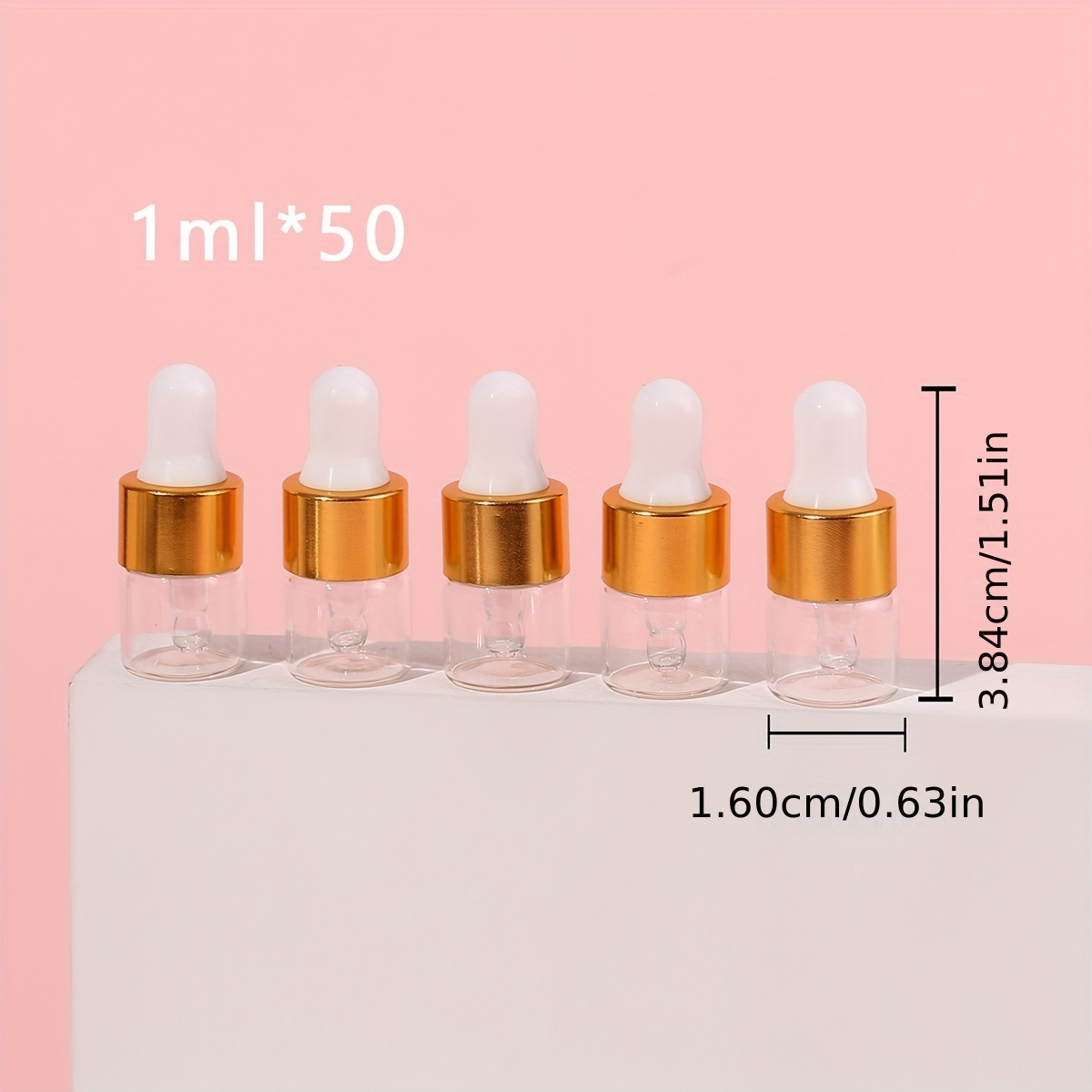 50pcs clear glass dropper vails 1ml mini essential oils sample dropper bottles with golden cap for traveling essential oils perfume cosmetic liquid details 4