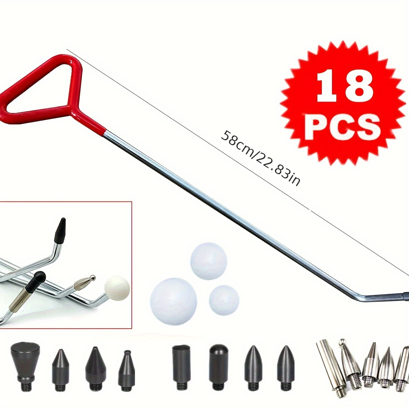 

Stainless Dent Repair Kit - Easy-to-use Push Rods & Hooks For Body Dent And Hail Removal, No Power Needed