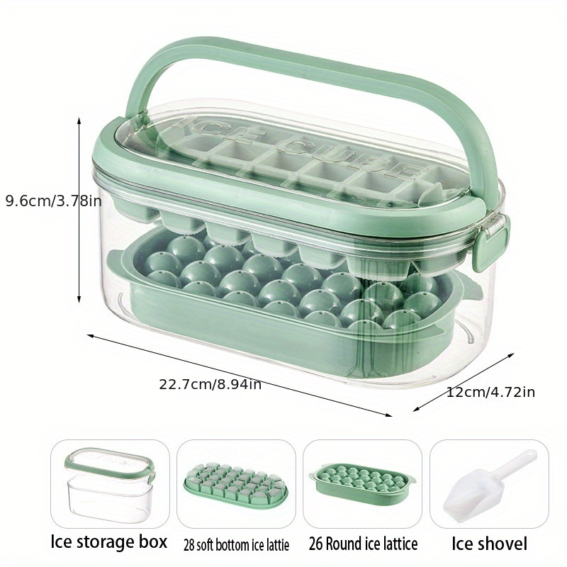 Round Ice Cube Trays With Lid & Bin, Bpa Free Easy Release Ice Cube Tray  With Container, Ice Shovel And Tote Lid, Plastic Ice Ball Maker And Ice  Cube Maker For Freezer