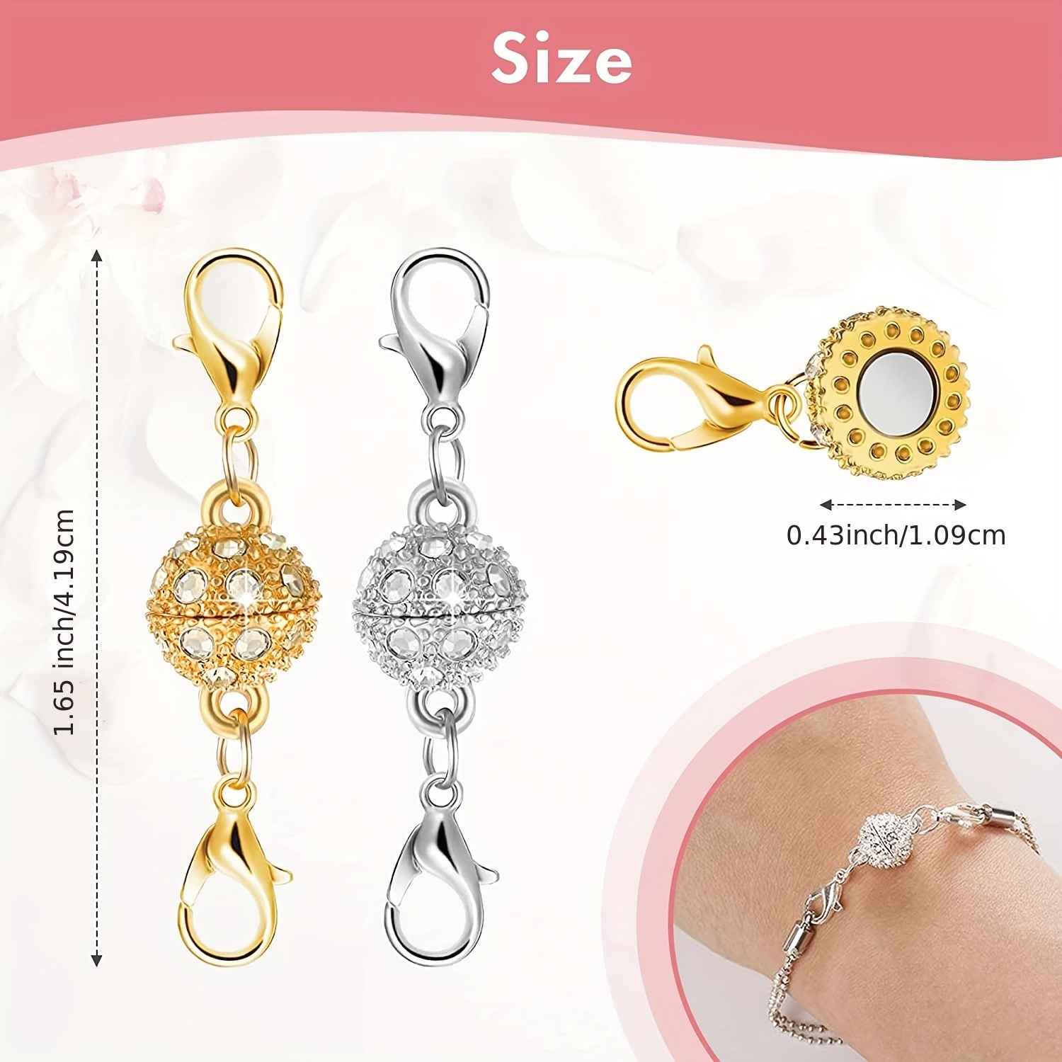 12 Pcs Necklace Magnetic Clasps and Closures Magnetic Lobster Clasps Silver  Magnetic Jewelry Clasps Locking Necklace Extender Round Rhinestone Ball