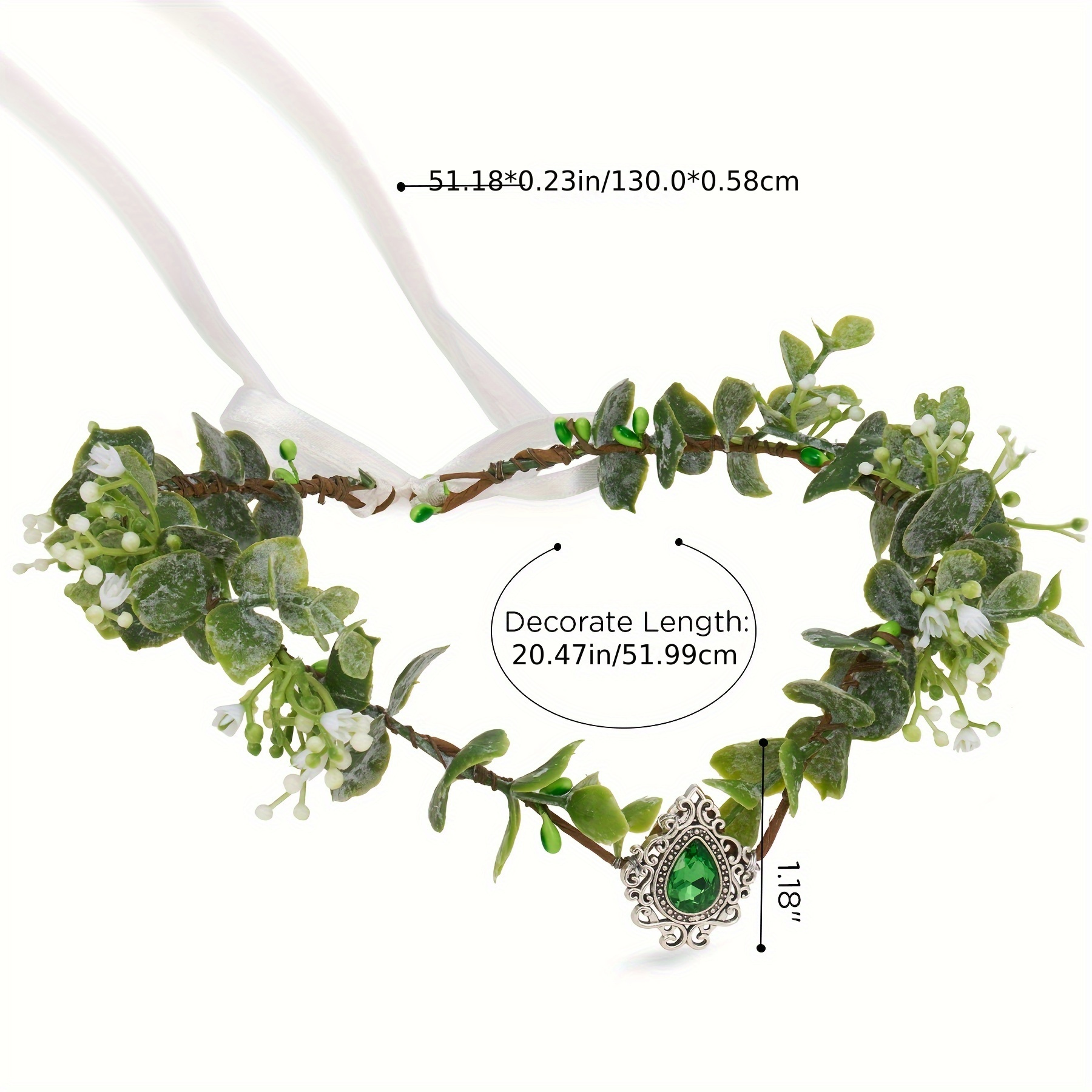 Couronne Fleurs Artificielles Style Fée / Elfe - Feuilles Vertes, Pendentif Rouge, Ruban Réglable - Pour Cosplay, Mariage, Photo
