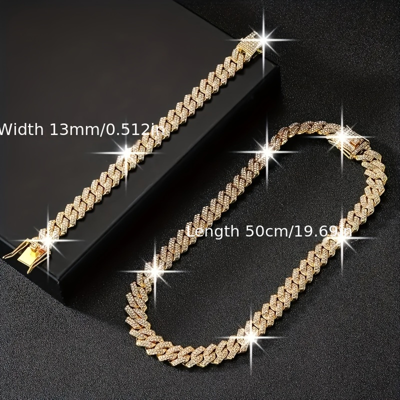 2pcs set necklace bracelet luxury set domineering y2k   cuban   link chain necklace hip hop miami necklace rapper necklace jewelry   encryption style details 0