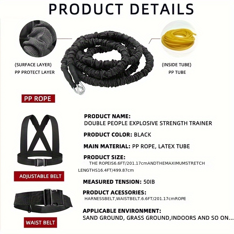 Explosive Force Heavy-Duty 1pc Spandex Resistance Training Rope - Anti-Snap Feature for Speed, Stamina, and Strength Improvement