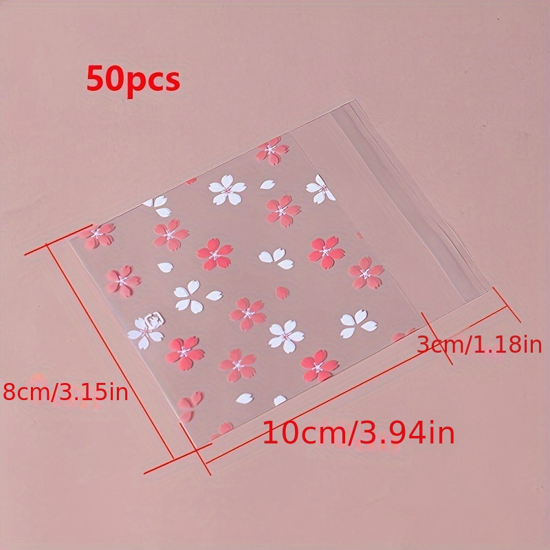 TEMU 50pcs Flower Pattern Self-adhesive Transparent Printed Opp Plastic Bags Sealable For Crafts Handmade Retail Packaging Practical Convenient Small