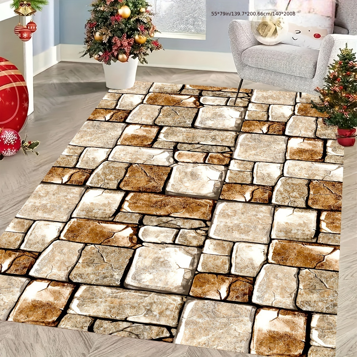 

1pc Stone Pattern Outdoor Rug, Non-slip, Machine Washable, Water Absorbent, Stain Resistant, Large Rectangular Mat For Patio, Garden, Rv Camping, Indoor/outdoor Use, 100% Polyester