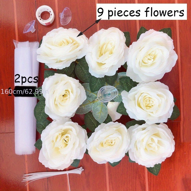 White Rose Artificial Flower Wedding Car Decoration Bridal - Temu