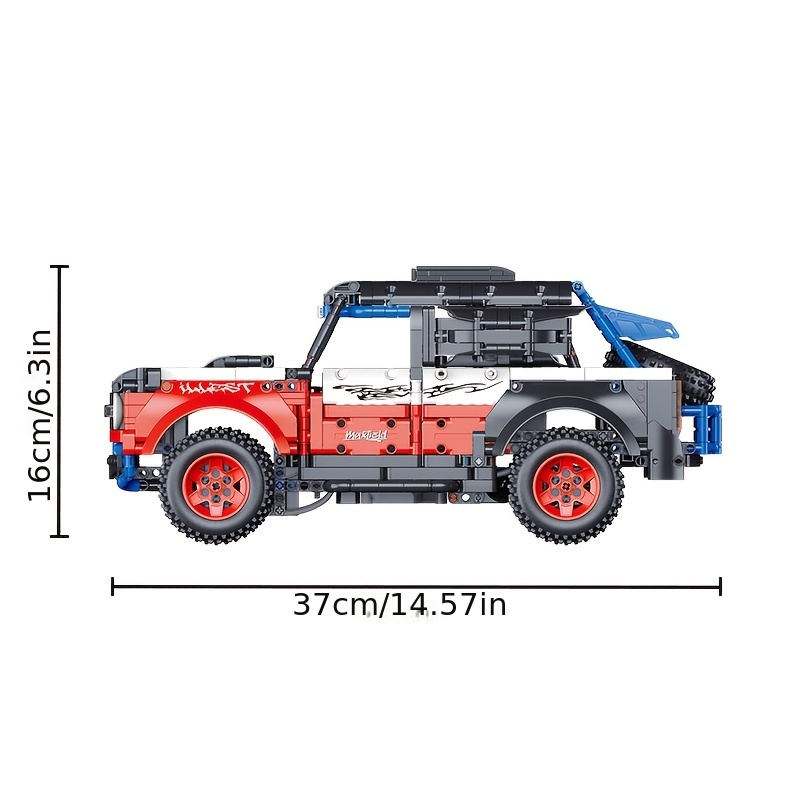 1428pcs Off-Road Supercar Model Building Block Set - Red & Blue with Black Accents, ABS Plastic, Stackable Interlocking Bricks, Speed & Durability Features, Ideal for Birthday & Christmas Gifts