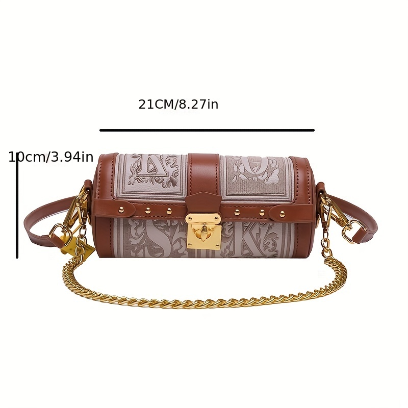 Vintage Metal Chain Crossbody Cylinder Bag Pu Leather Textured Underarm Bag  Purse Classic Versatile Fashion Shoulder Bag, Shop On Temu And start  Saving