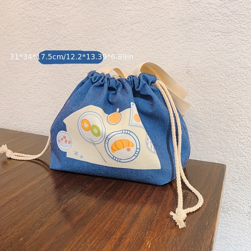 1pc Large Capacity Portable Lunch Bag, Japanese Style Blue Insulated Lunch  Tote Bag For Picnic, Camping