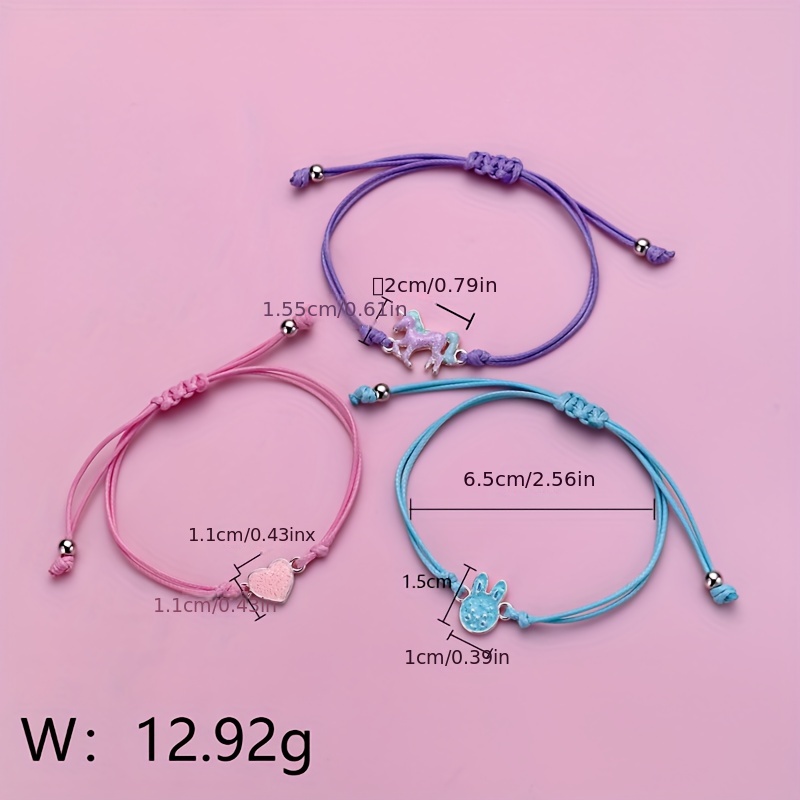 3pcs/set Cute Cartoon Unicorn Heart Rabbit Pendant Best Charms Bracelet, Adjustable Chain Bracelets for Girls Kids Jewelry, Jewels,Temu