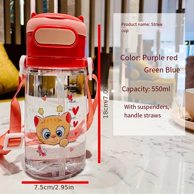 Portable Children's Cartoon Water Bottle With Bouncing Cover - Temu