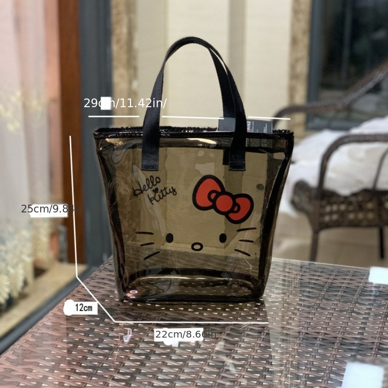 Cute Hello Kitty Print Handbag, Canvas Handle Bag With Zipper, Perfect  Women Work Snack Bag - Temu