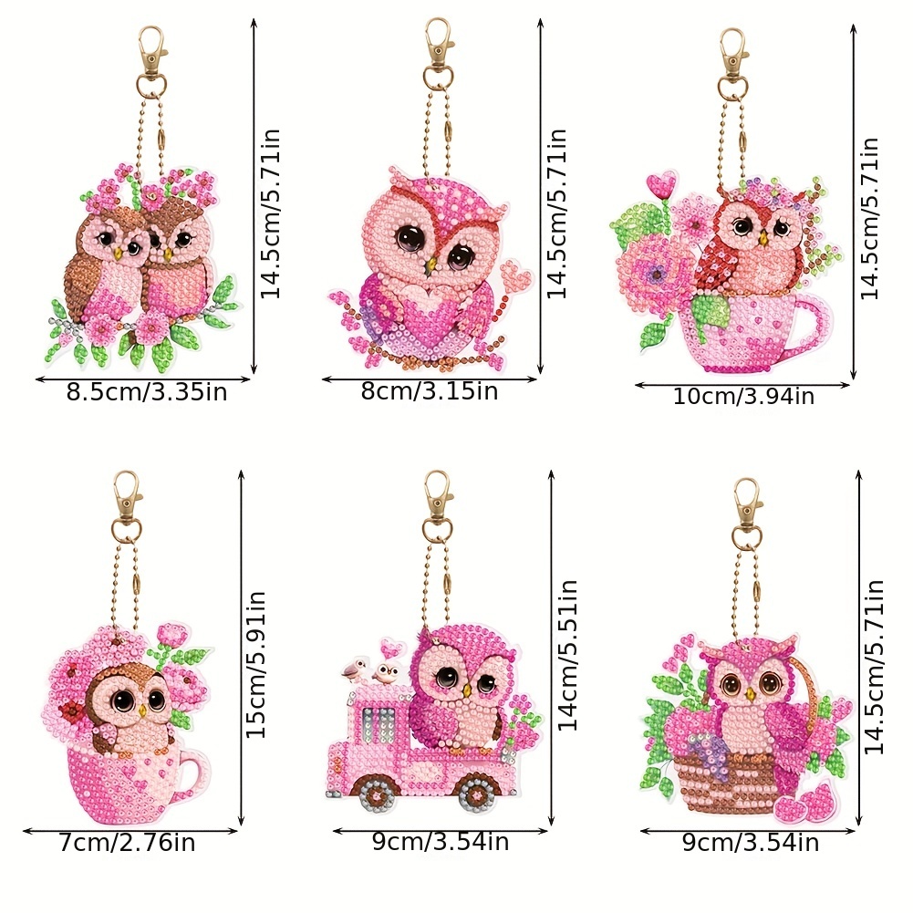 6PCS Diamond Art Ornaments Owl Double Sided Rhinestone Painting Pendant  Ornament