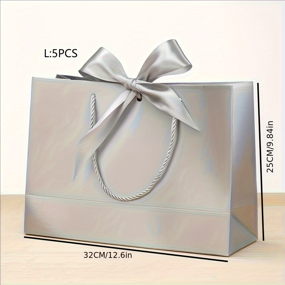 TEMU Cadeau pour elle/lui 10pcs (5 argentés + 5 sacs cadeaux argentés) Sacs cadeaux à nœud argenté avec poignées, disponibles en 3 tailles (Grand,