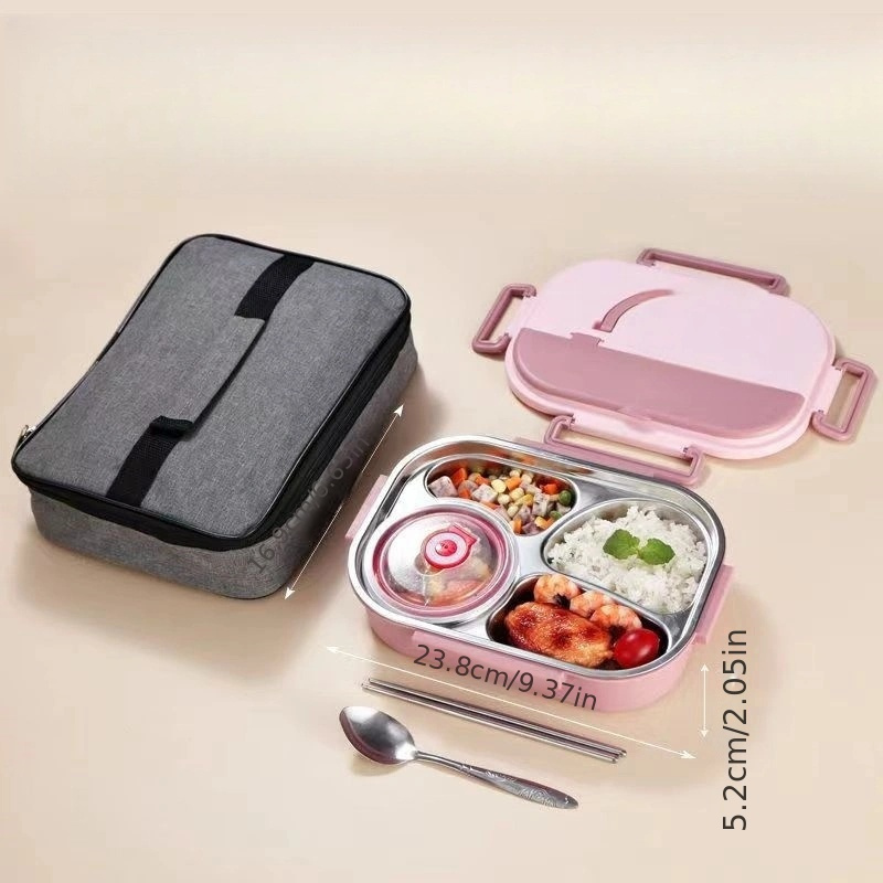 1pc Sus304 Insulated Lunch Box With Cover, Stainless Steel Compartment Bento Container For Office Workers And Travel