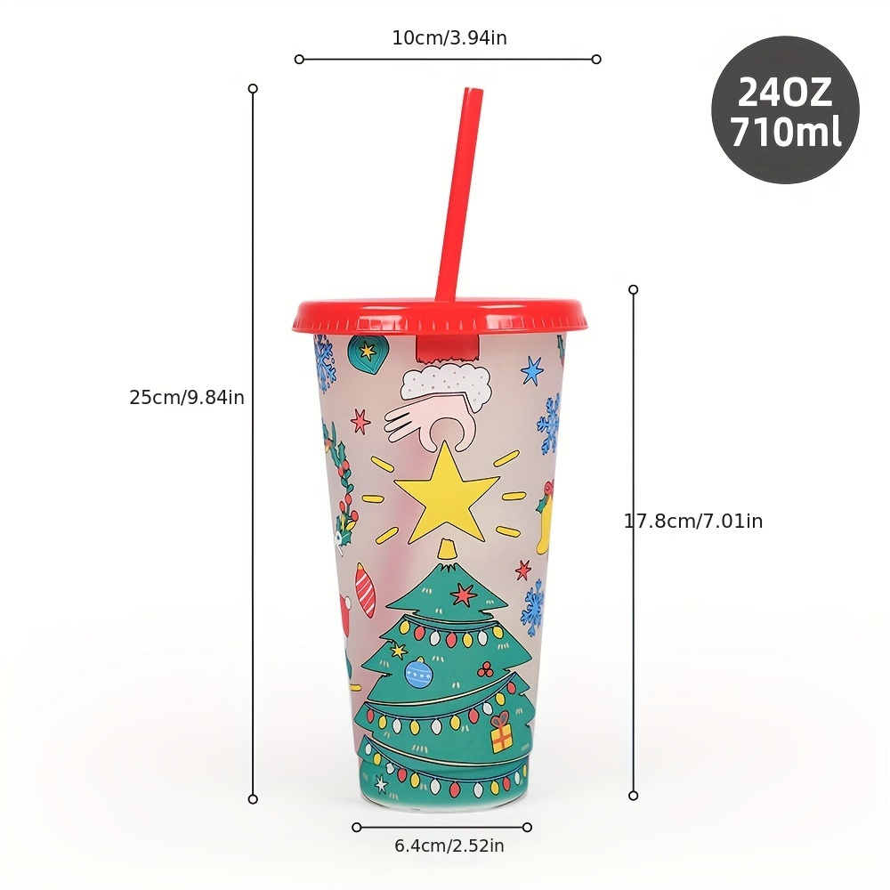 710ml Reusable Color Changing Cups Christmas Cups With Lids And