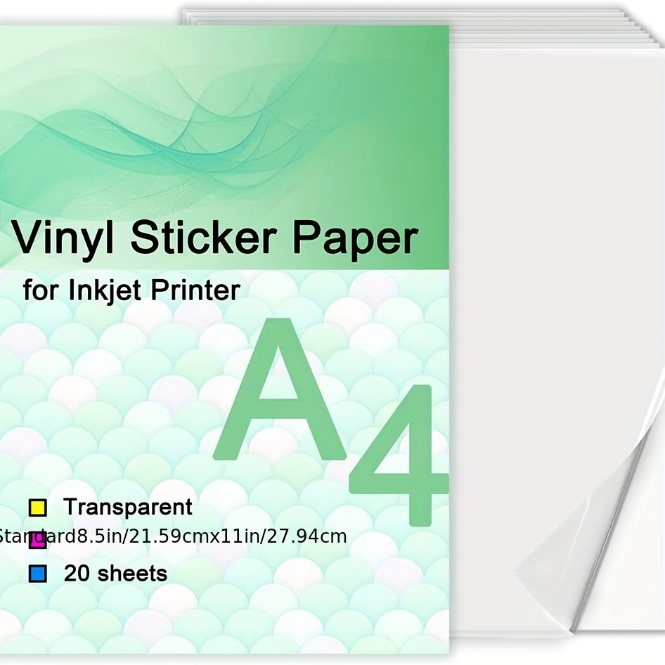 Papier autocollant en vinyle transparent A4, papier autocollant