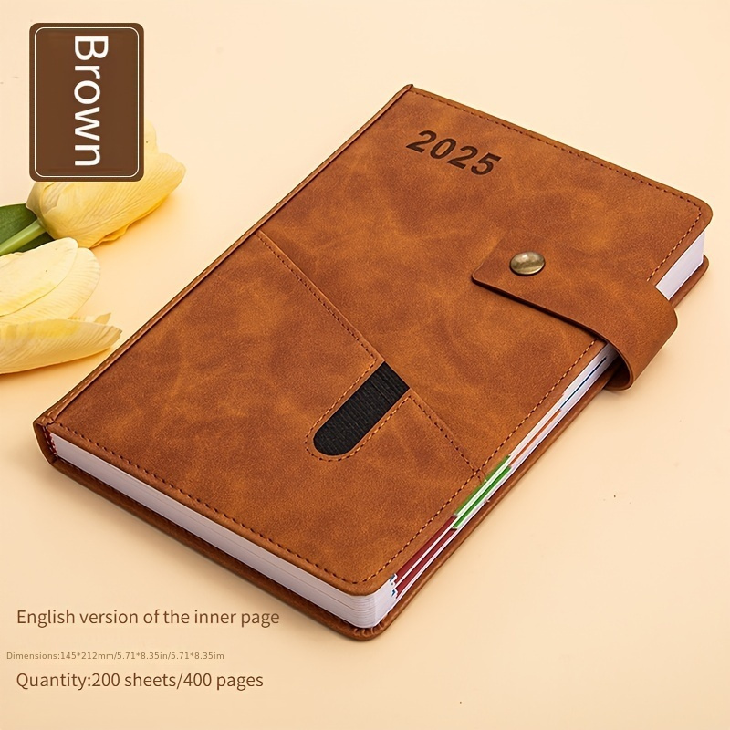 

2025 Leather Planner - 365-day Business & Personal Schedule, English Calendar With Notepad For Students And Professionals