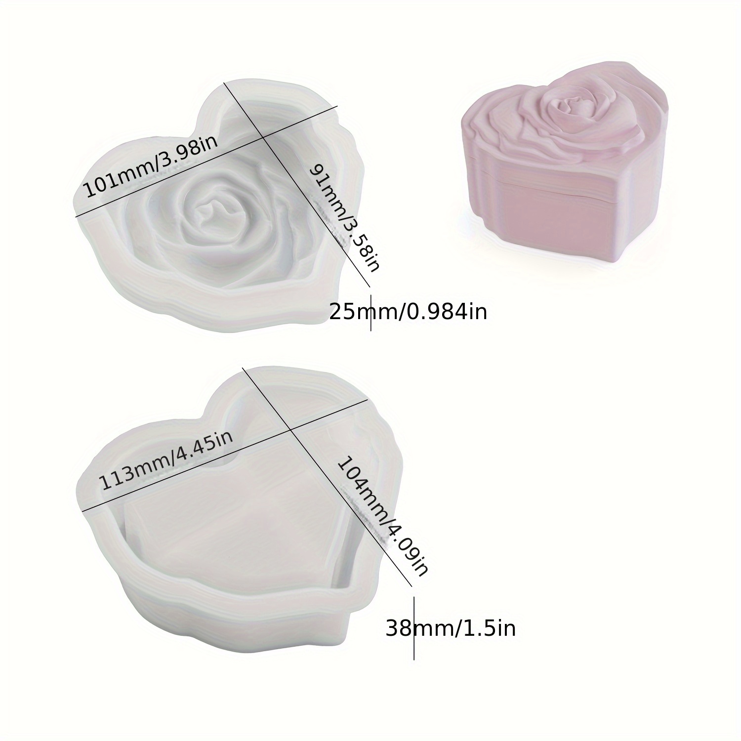 Resin Casting Molds Diy Plaster Cement With Cover Candle Cup Love Rose Storage Box Plaster Mirror Silicone Mold