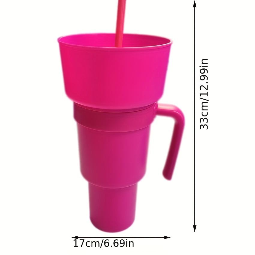 2 In 1 Snack Bowl Drink Cup with Long Silione Straw Portable