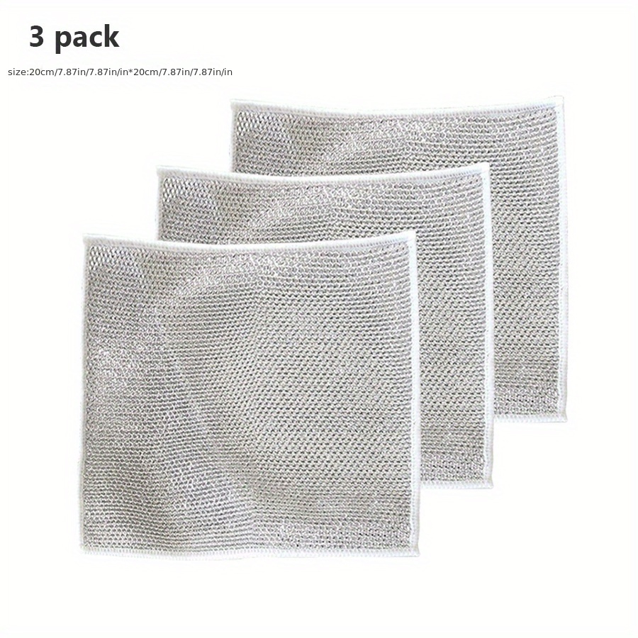 5/10pcs, Double-sided Silver Wire Cleaning Cloth, Multi-functional Grid,  Oil-free Cloth, Kitchen Stove, Dishwashing, Brush, Pot, Dishwashing Cloth