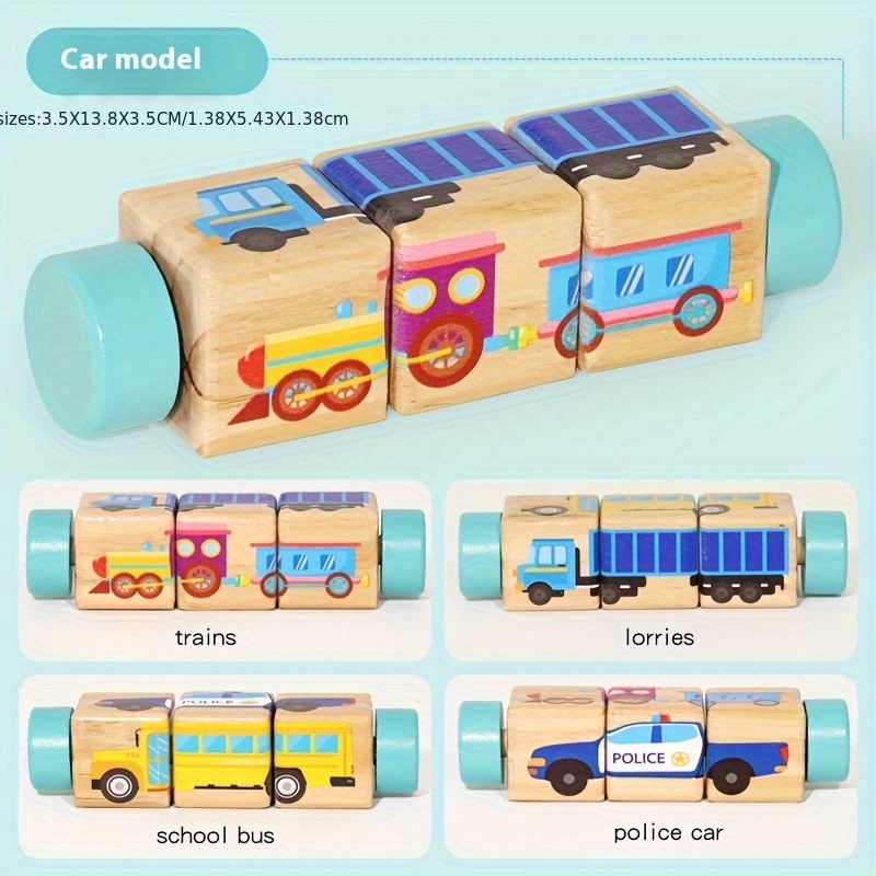 Wooden Animal Rotating Puzzle Blocks for Education