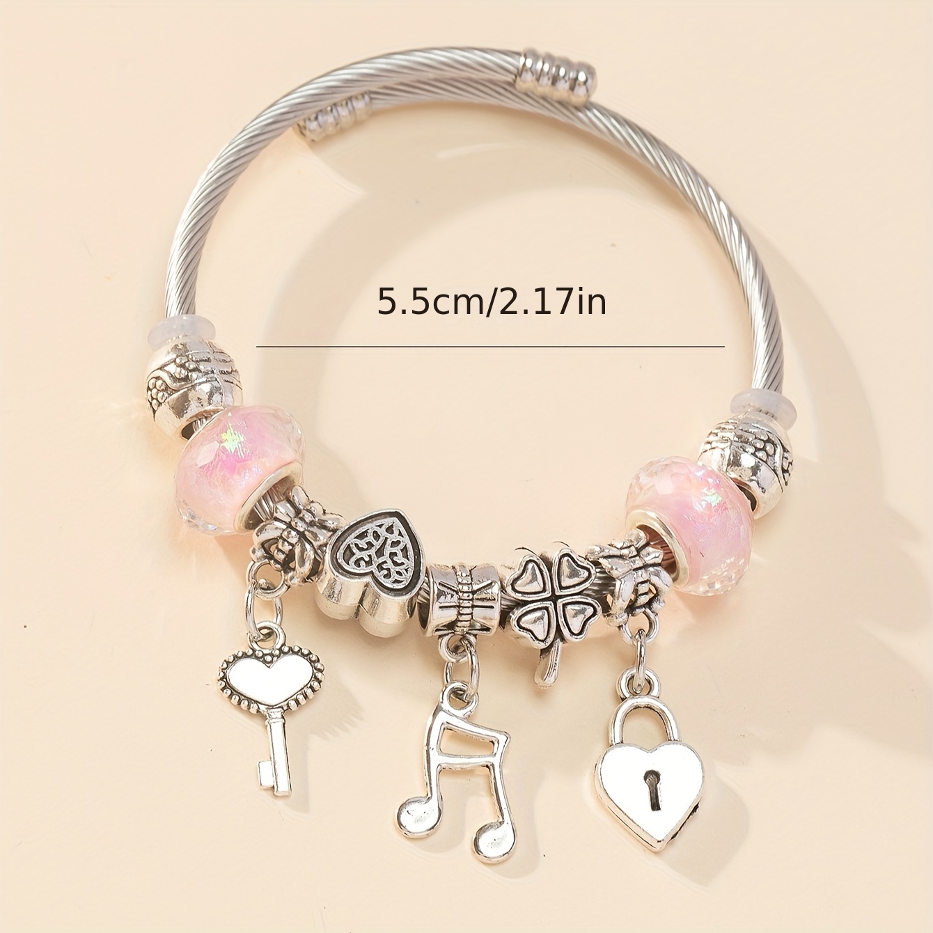 S. Steel Lock Charm Bracelet (Large)