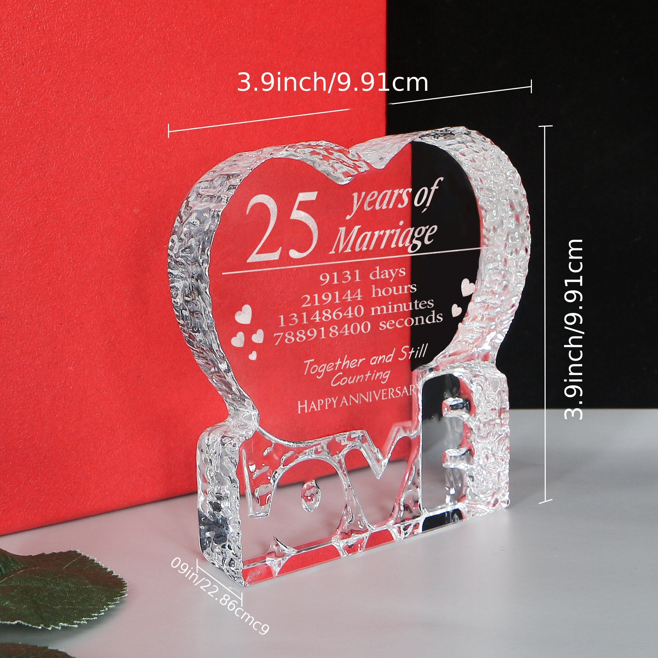 Ornalrist 25° anniversario di matrimonio, regalo romantico per moglie  partner, targa in vetro colorato a forma di cuore incisa argento 25 anni di