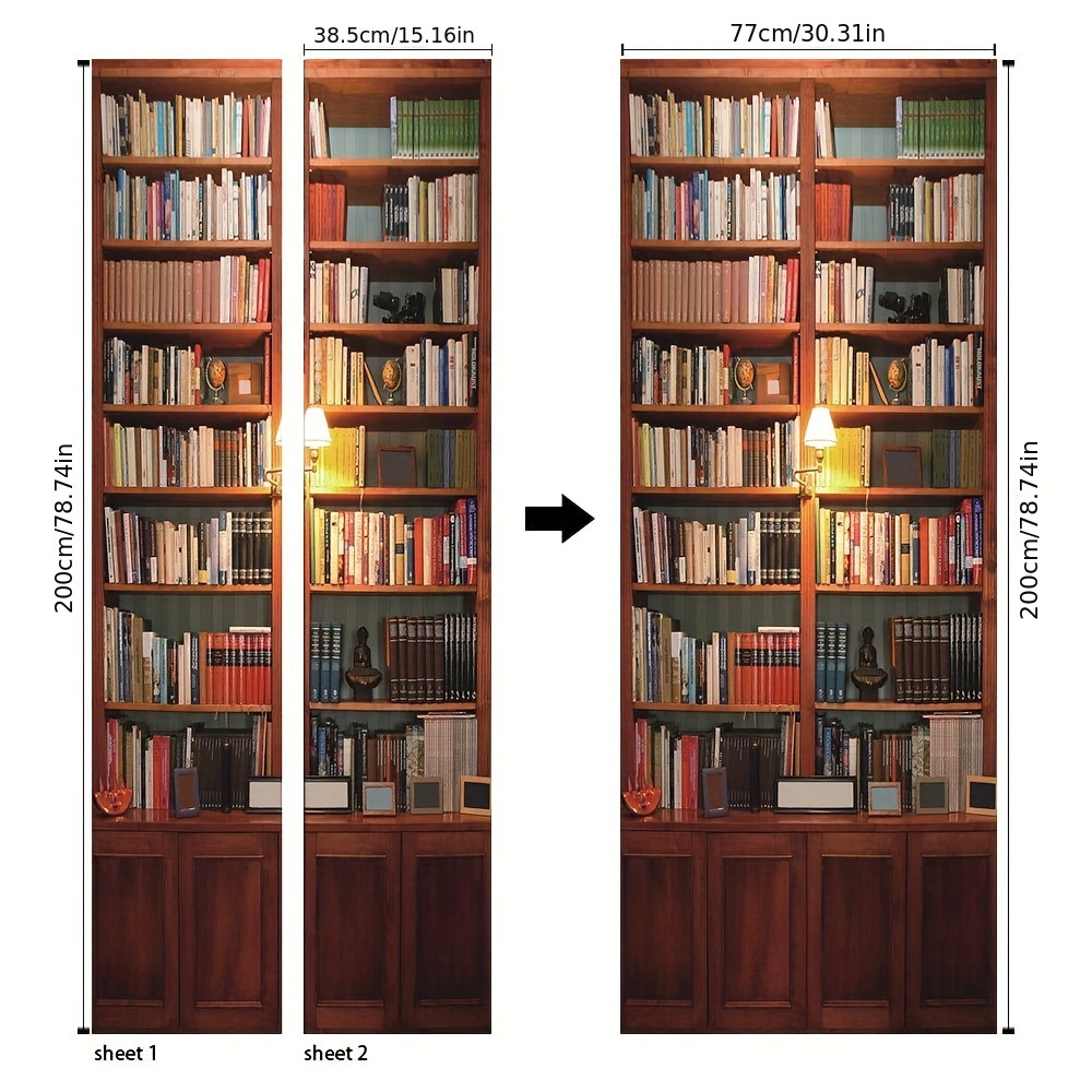 Door Mural Self Adhesive Vinyl Sticker Bookcase With Books on Shelves  Library Door Wrap Removable Wallpaper 