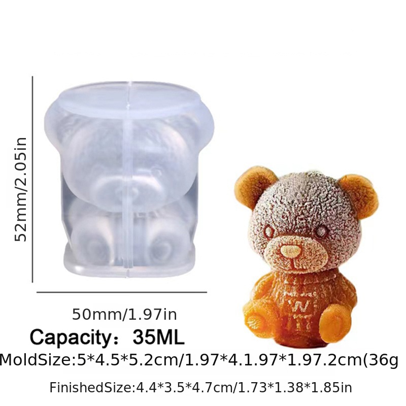 3D Teddy Bear Silicone Mold For Chocolate Ice Cube Making Molds Bow-knot  Bear Ice For Coffee Decoration Soft Silicone Material