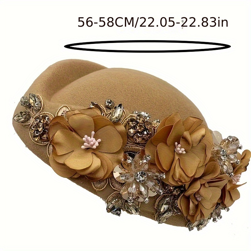 Women\'s British Felt hat Church Derby Headdress Floral Beret hat Brown Kentucky Derby Hats by Rachel + Kate | The Breeders Cup  main image 3