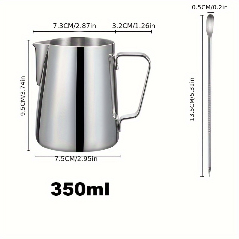 2pcs, Thickened 304 Stainless Steel Art Cup, With Art Needle, Milk Cup, Hand-pouring Coffee Pot, Silvery, 350ml Or 600ml, For Shops, Kitchens