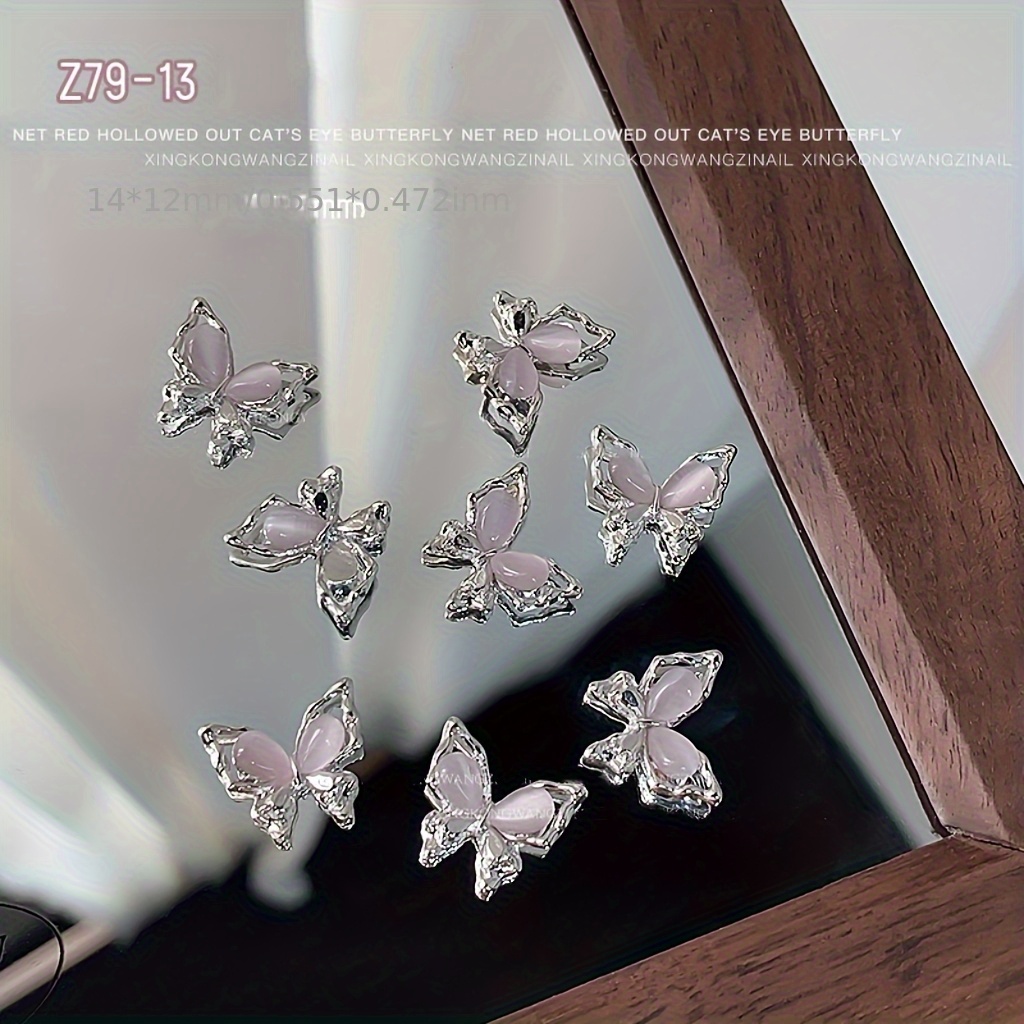 10pcs Internet Celebrity Eye Nail Stickers, Silvery Powder Three-dimensional Hollow Alloy Decoration Additions