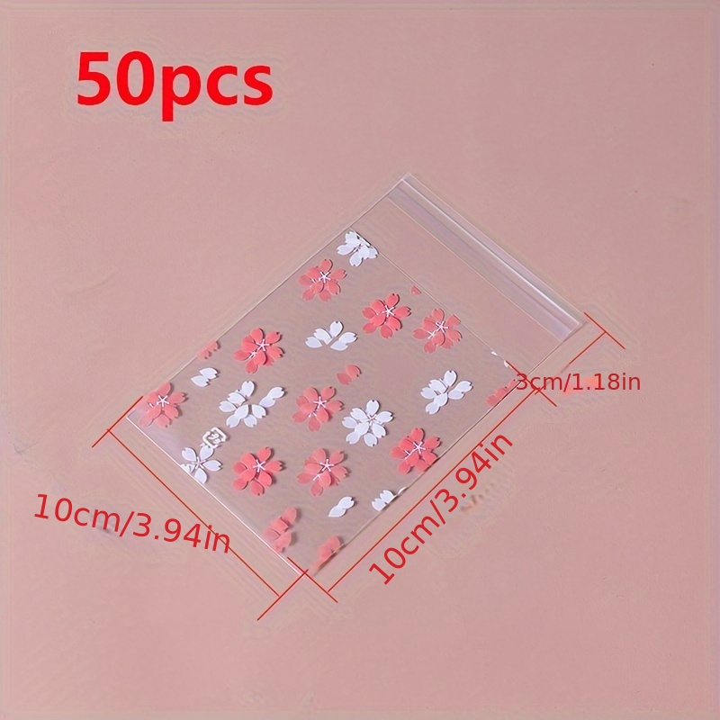 TEMU 50pcs Sacs en Plastique OPP Transparent Imprimé à Motif Floral Auto-Adhésifs Scellables pour Bijoux DIY, Artisanat, Emballage de Vente au Détail