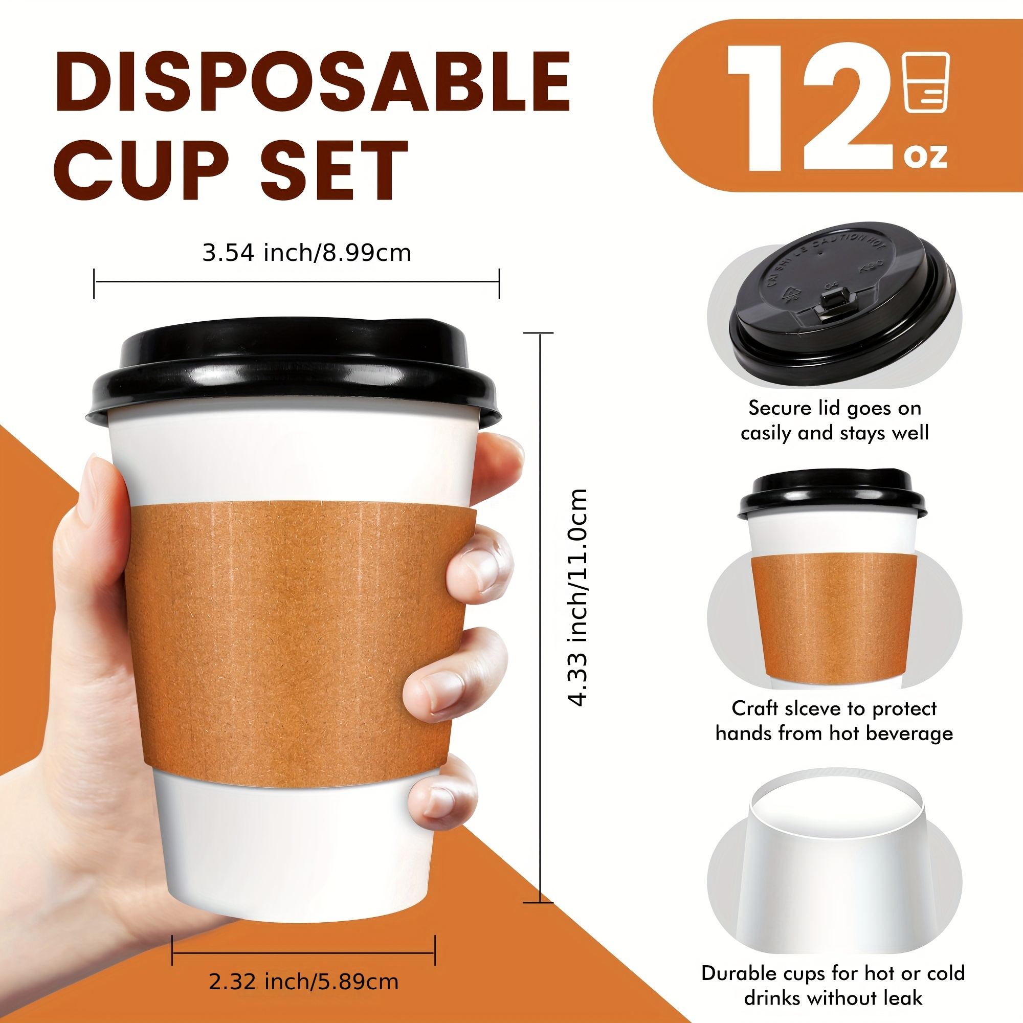 100 pack 12 oz disposable thickened paper coffee cups lids - Temu