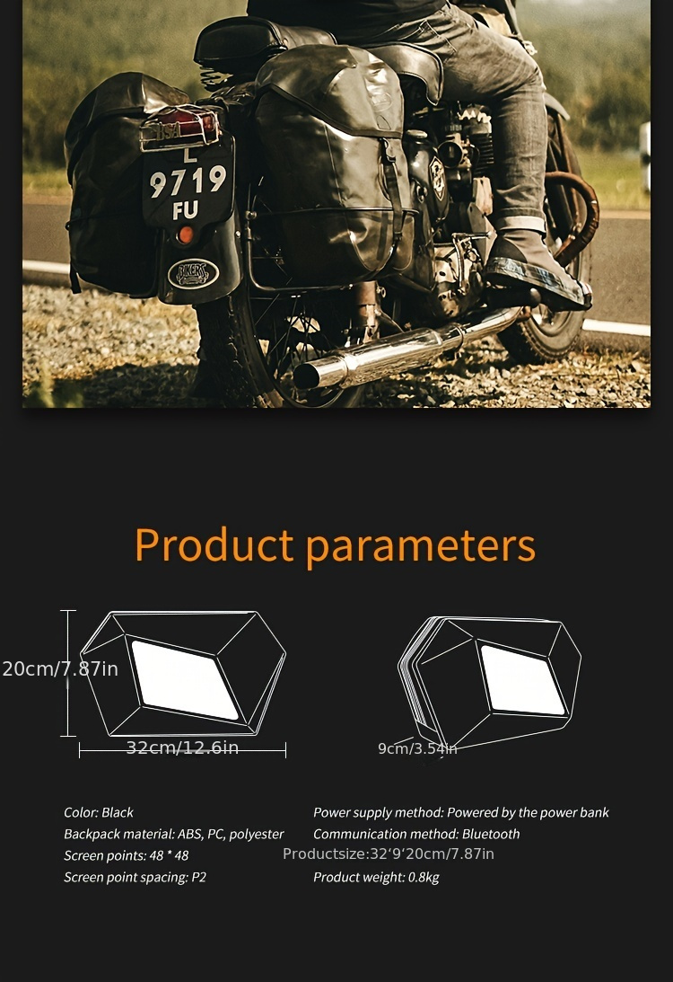 sling bag with led display hard shell led motorcycle backpack crossbody bag adjustable fanny bag black waist bag for men and women details 7