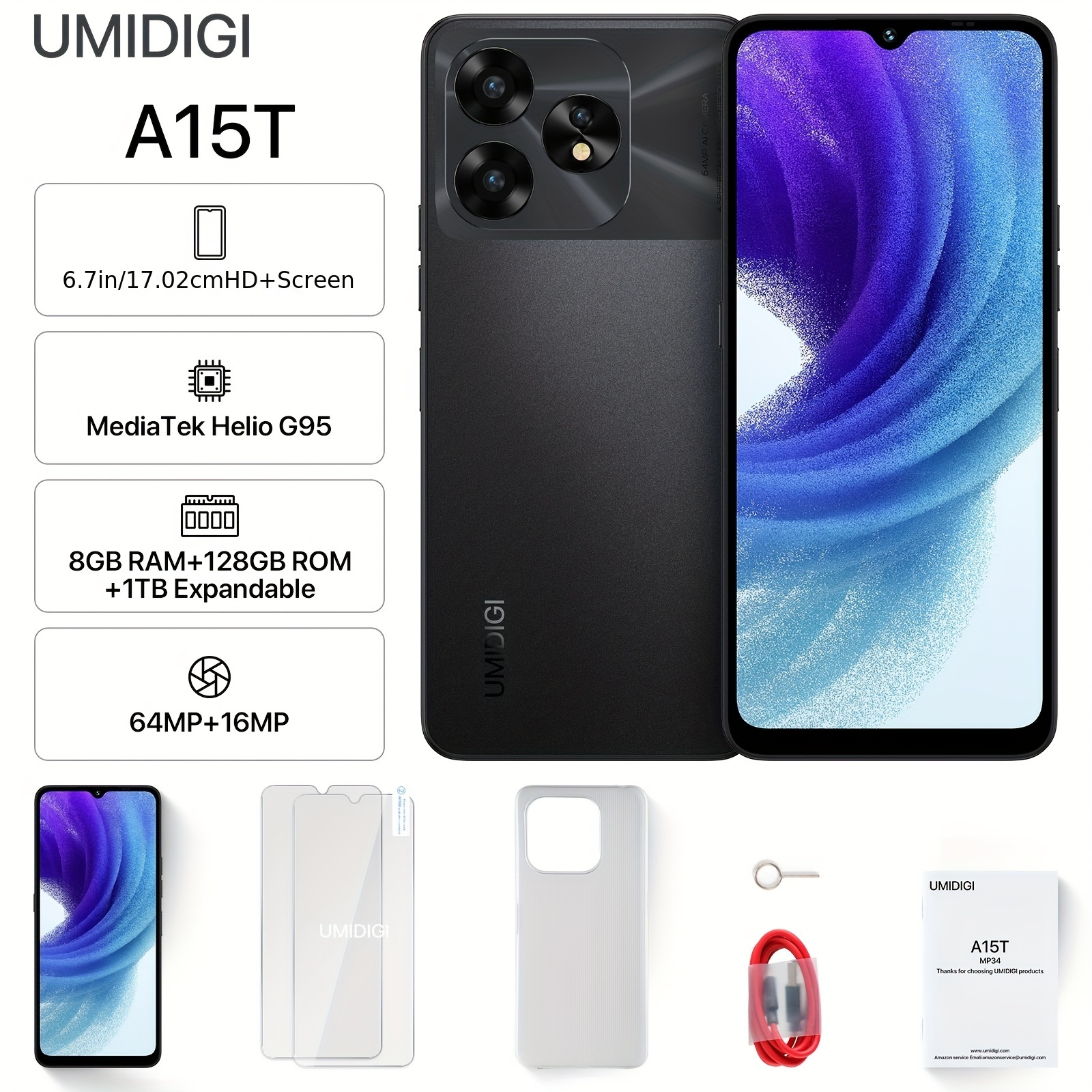 item picture   a15  phone with nfc 128gb storage and 16gb   featuring a   and 16mp camera a 6 7 inch hd display     helio g95   core processor unlocked   with a 5000mah battery running   13