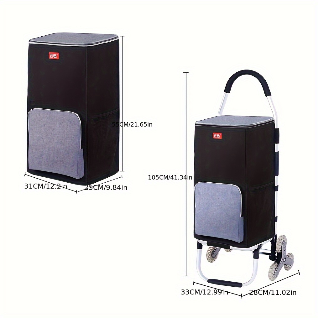 1pc Collapsible Stair Climbing Cart with Detachable Waterproof Bag - Portable Trolley for Grocery Shopping, Camping, Travel, and Picnics, 2.64gal Capacity, Aluminum Frame, Stair Wheel Design, Outdoor Picnic Essentials|Stair Climbing Cart|Durable Aluminum Frame, Picnic Essentials Cart