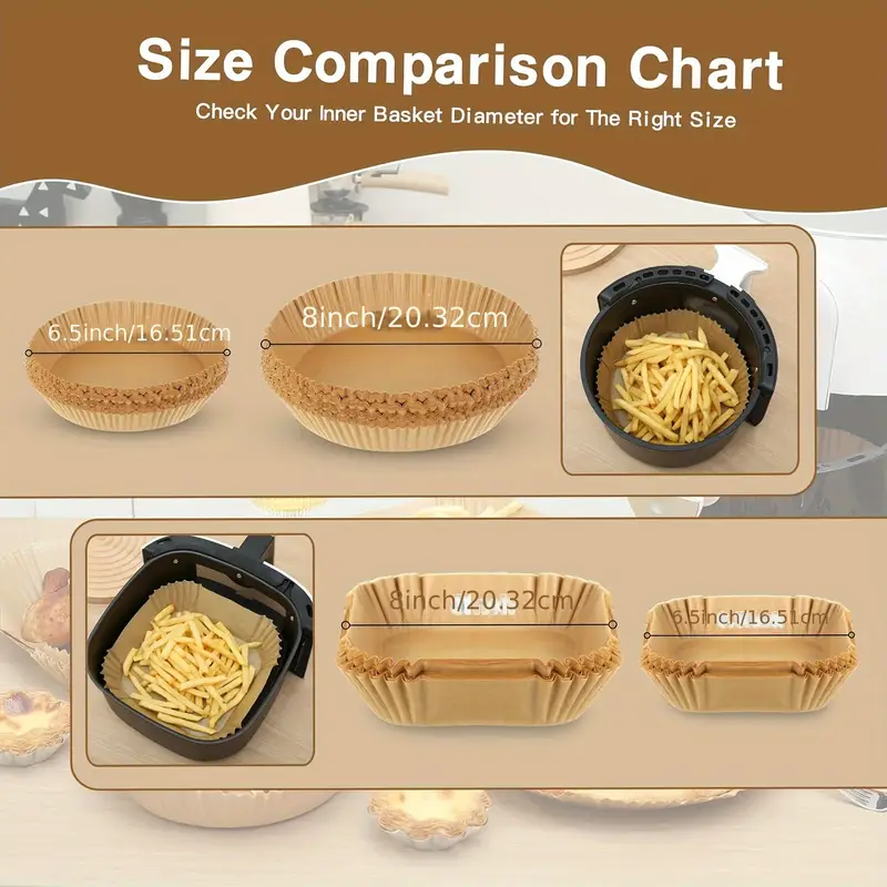 100pcs of air fryer paper disposable air fryer mat non stick disposable air fryer mat 8 inch unbleached baking paper suitable for 5 8 fryer microwave baking father gift Product details 4
