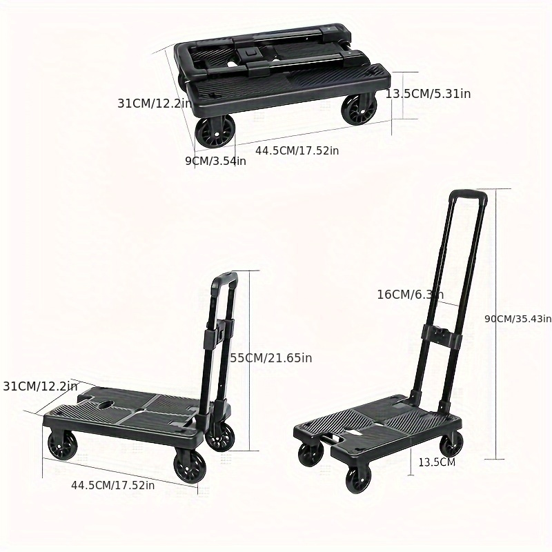 Carrito de compras plegable con ruedas, carrito de compras ajustable, caja  de almacenamiento portátil de 2 ruedas/4 ruedas, para automóvil, oficina