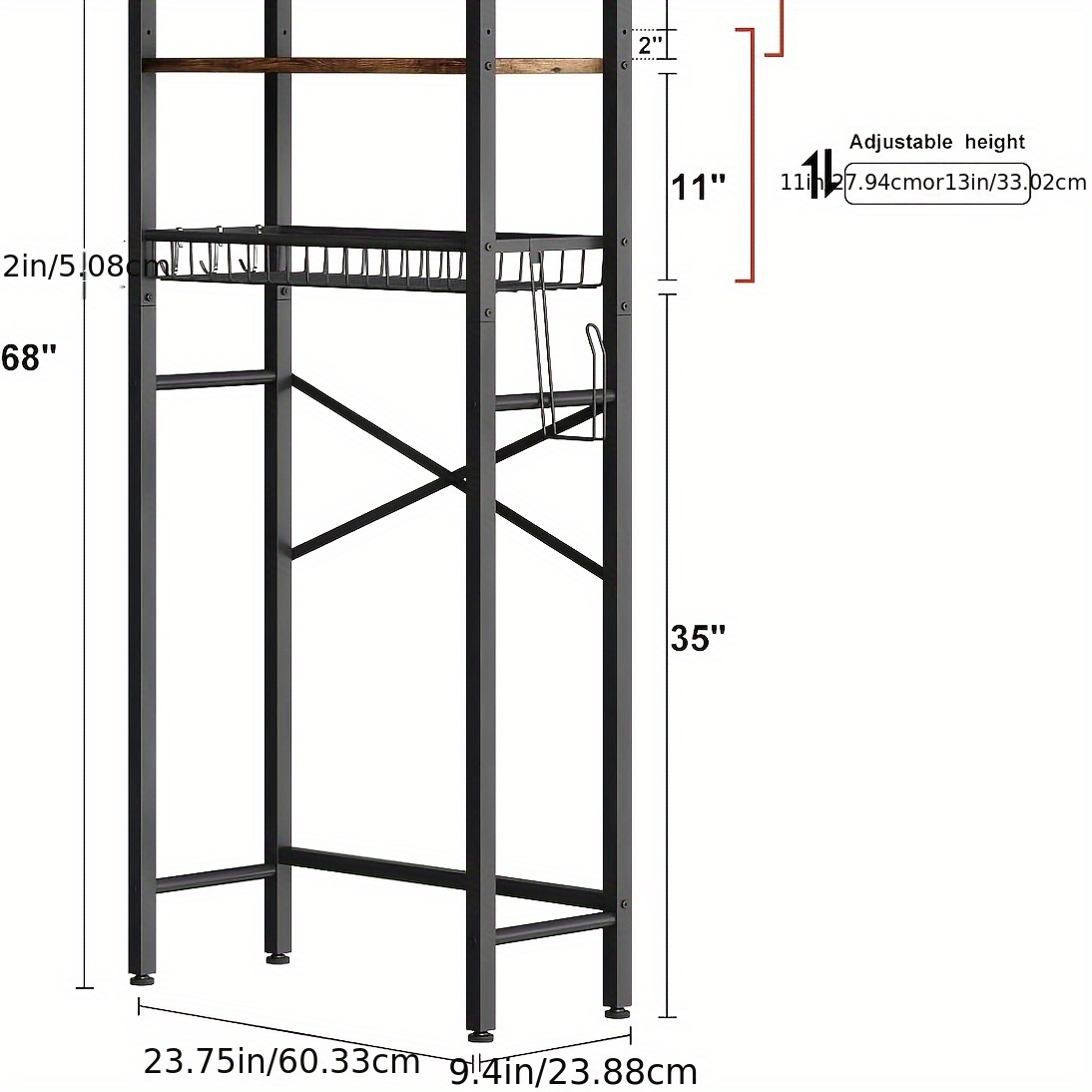 reliable 5-Tier Adjustable Over The Toilet Bathroom Organizer Shelf | Brown, Freestanding Iron Shelf with Toilet Paper Holder and 4 Hooks, Spray Paint End 6 reliable 5-Tier Adjustable Over The Toilet Bathroom Organizer Shelf | Brown, Freestanding Iron Shelf with Toilet Paper Holder and 4 Hooks, Spray Paint End - Image 6