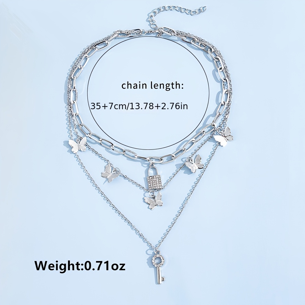 Lock Key Three Layer Necklace Multi Layer Neck Chain - Jewelry &  Accessories - Temu