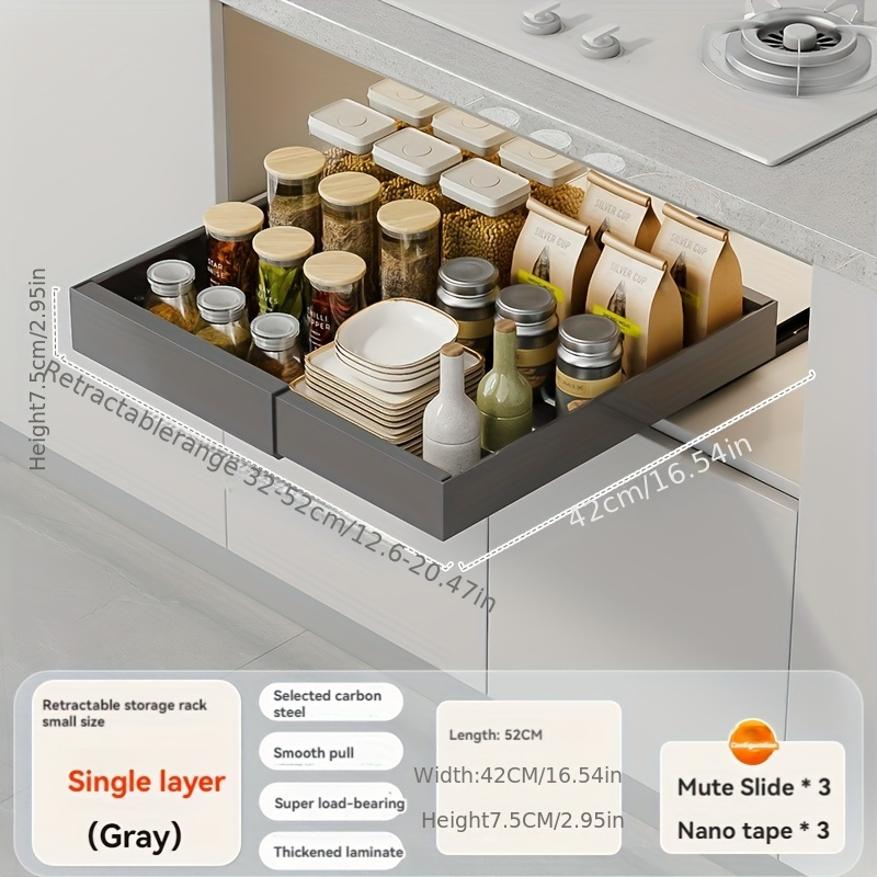 Pull-out Cabinet Organizer, Expandable (12" - 20") Heavy-duty Slide-out Drawers Fixed With Adhesive For Pots, Shelf Storage For Kitchen Base Cabinet, Pantry, Bathroom Cupboard 2pcs Set