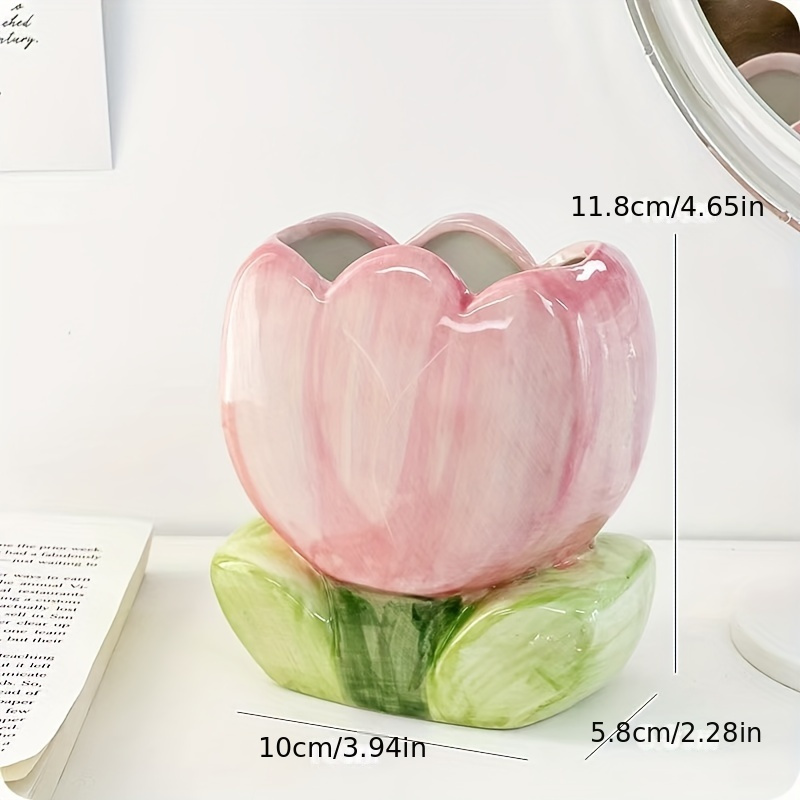 TEMU Floral Makeup Brush Holder Organizer, Countertop Pen Pencil Cup, Decorative Desk Storage Accessory For Office And Bedroom, No Electricity Needed, Unique Gift For And Christmas (1 Piece)