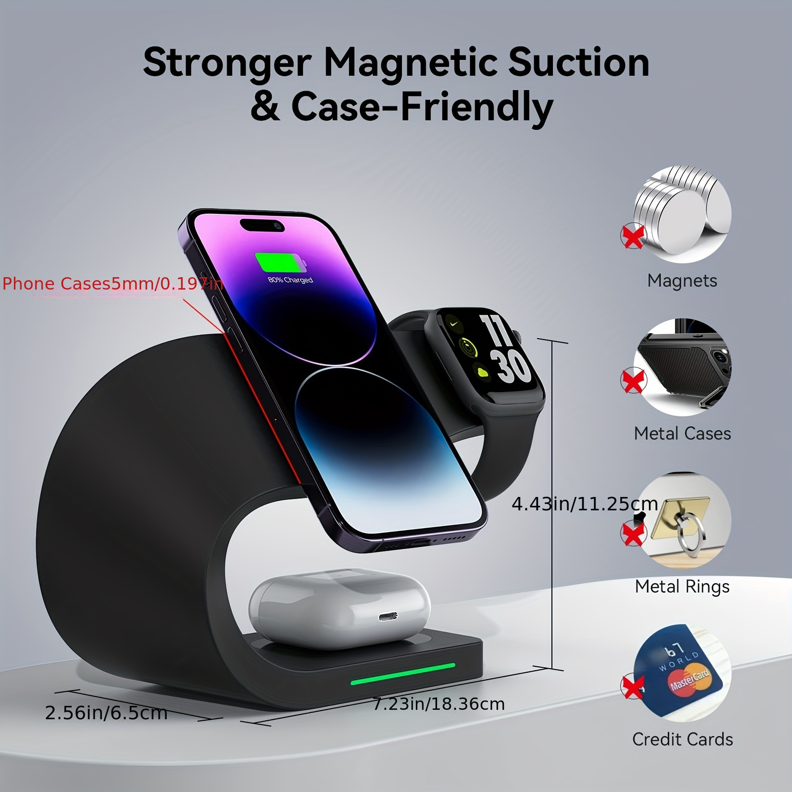 4 in 1 wireless charger magnetic wireless charging station for iphone 15 14 pro fast charging stand dock for watch 8 7 6 se 5 3 2 pro black details 1