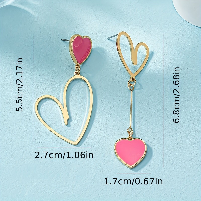 Double Heart Asymmetric Dangle Earrings Alloy Jewelry Gift