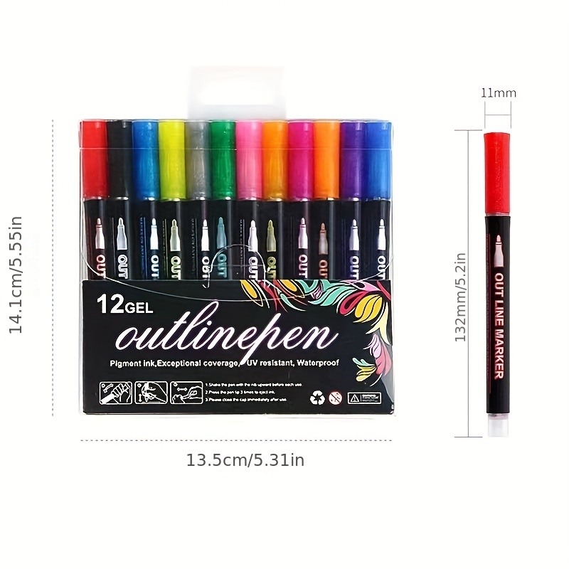 Glittery Double Line Markers Perfect For Students Office - Temu