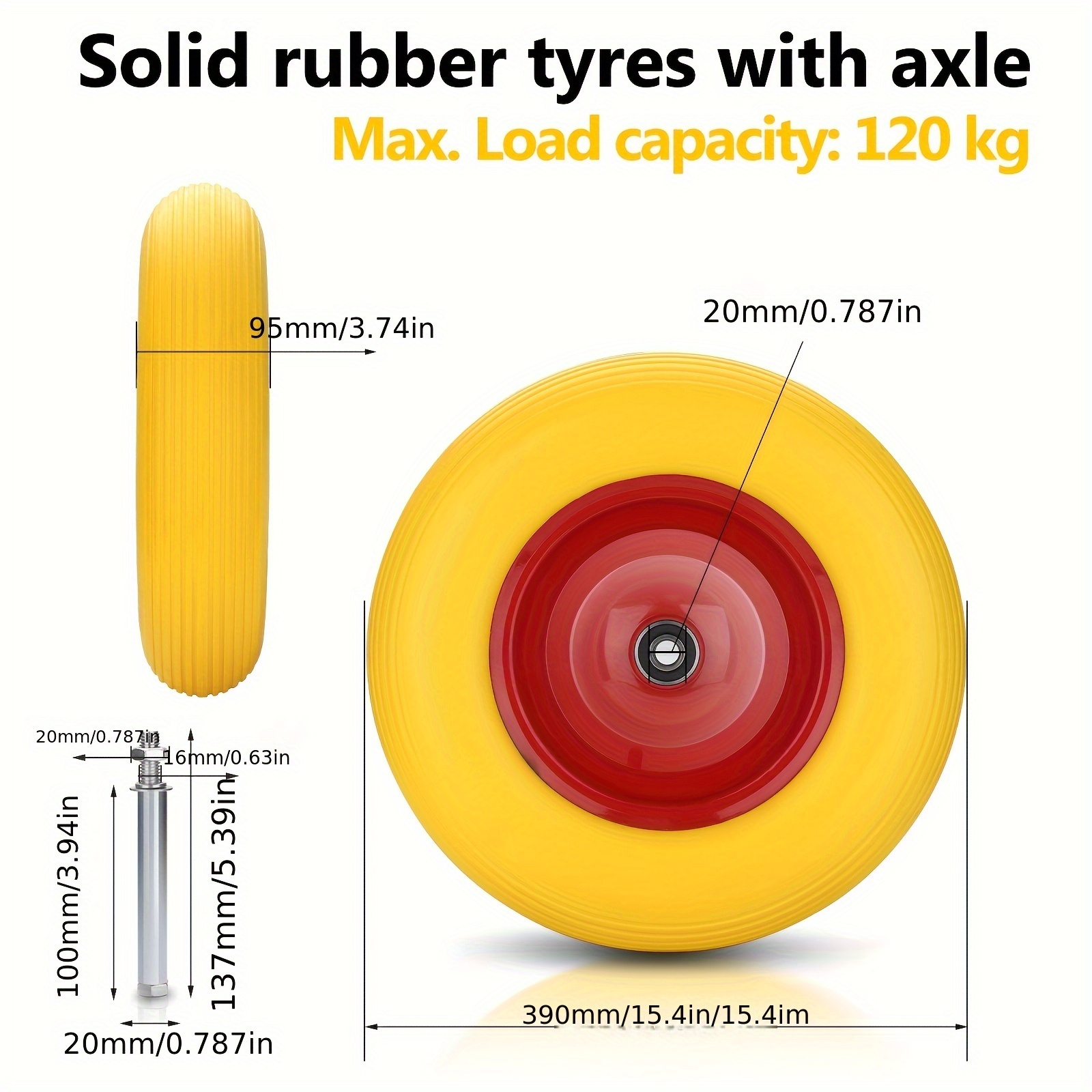 TEMU Wheelbarrow Wheel Wheelbarrow Wheel Pneumatic Wheel Tyres For Wheel With Pneumatic Tyre Axle Needle Bearing Wheels Tyres Solid Rubber Pneumatic