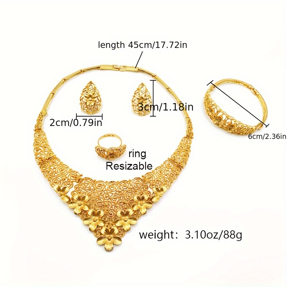 24k gold plated jewelry set 5pcs set 1 necklace 1 bracelet 1 ring 2 earrings   dubai ladies wedding jewelry set european and african bride wedding jewelry set necklace bracelet earrings ring   set     details 1